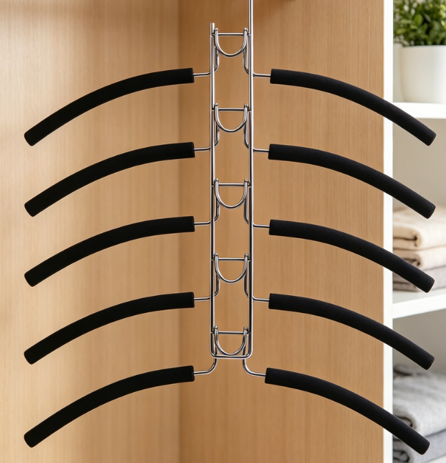 No Shoulder Bump Multiple Sweater Coat Clothes Hangers,Multi Layers Space Saving T Shirt Blouse Rack(4 Pack Black Color)