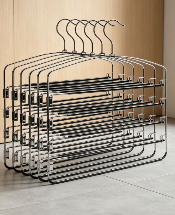 Multi-Layer Metal Pants Hangers, 6 Pack, 5 Swing Arms, Non-Slip
