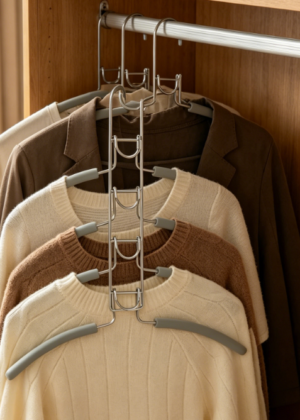 No Shoulder Bump Multiple Sweater Coat Clothes Hangers,Multi Layers Space Saving T Shirt Blouse Rack,(2 Pack Light Grey Color)