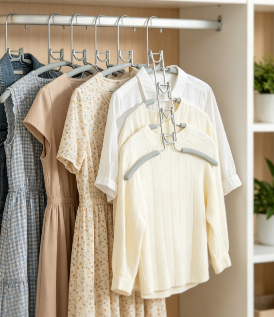 No Shoulder Bump Multiple Sweater Coat Clothes Hangers,Multi Layers Space Saving T Shirt Blouse Rack,(2 Pack Light Grey Color) - Image 2