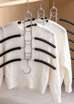2 Pack 5 in 1 Anti Slip Clothes Hangers,Space Saver Magic Metal Hangers,Multi Layers Wardrobe Clothes Rack,Heavy Duty Metal Blouse Hanger Closet Storage Organizer
