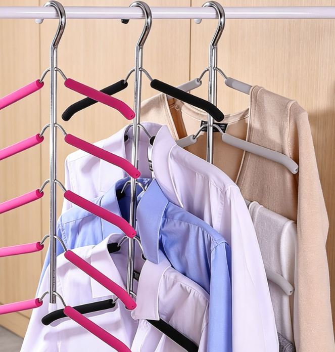 Multi-Layer Clothes Hangers Blouse Tree Hangers 3 Pack 5 in 1 Non Slip Space Saving Stainless Steel Shirt Hangers Closet Organizer(3,Grey)