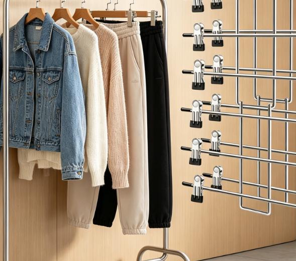Pants Hangers with Clips,Space Saving Hanging Closet Organizer-6 Tiers Skirt Hangers with 360° Swivel Hook,Closet Organizer-Clothes Hangers- College Dorm Essentials Apartment Essentials-2 Pack