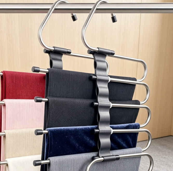 Magic Pants Hangers Space Saving - 2 Pack for Closet Multiple Layers Multifunctional Uses Rack Organizer for Trousers Scarves Slack (2 Pack with 10 Metal Clips)