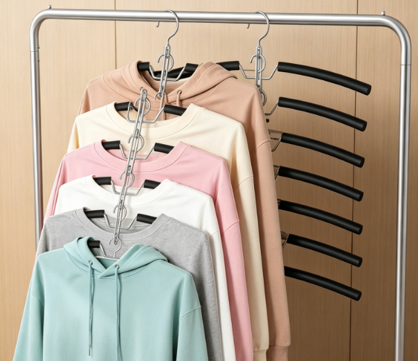 Clothes Hangers Space Saving Shirt Hangers, Non Slip 6 Layer Detachable Foam Padded Multi Hangers Shirt Organizer for Closet Organizers and Storage for Sweater Hoodie Blouse Coat Black 2 Pack