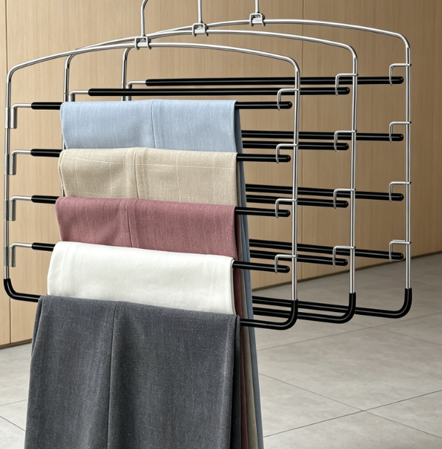Pants Hangers 3 Pieces,5 Tier Closet Organizers and Storage Clothes Hanger,Hangers Space Saving with Swing Arm,Multiple Metal Hanger Clothes Organization for Pants Trousers Jeans Leggings Slacks