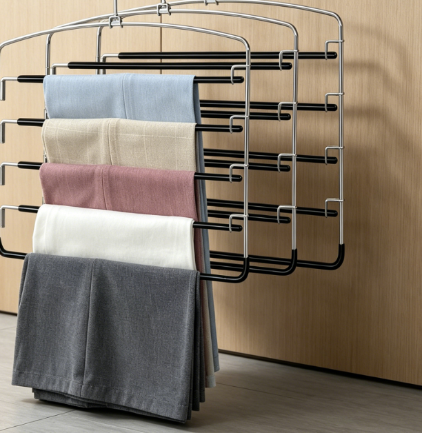 Pants Hangers 3 Pieces,5 Tier Closet Organizers and Storage Clothes Hanger,Hangers Space Saving with Swing Arm,Multiple Metal Hanger Clothes Organization for Pants Trousers Jeans Leggings Slacks - Image 2