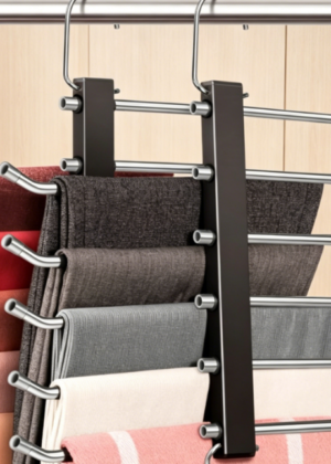 Space Saving 6 Tier Pant Hangers, Anti-Slip, Stainless Steel, 2 Pack, Black