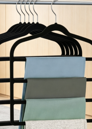 Velvet Hangers Space Saving Non Slip Pant Velvet Hangers,  6 Pack Black Multi Layer Clothes Hangers Closet Organizer for Pants Trousers Scarf