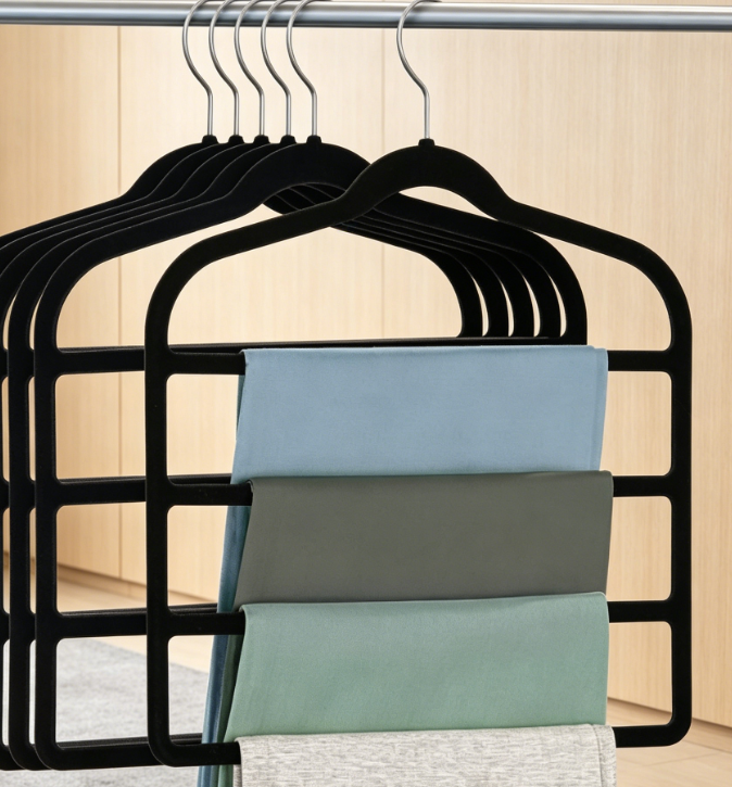 Velvet Hangers Space Saving Non Slip Pant Velvet Hangers, 6 Pack Black Multi Layer Clothes Hangers Closet Organizer for Pants Trousers Scarf