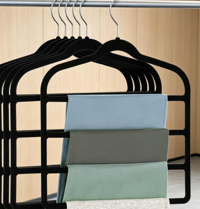 Velvet Hangers Space Saving Non Slip Pant Velvet Hangers, 6 Pack Black Multi Layer Clothes Hangers Closet Organizer for Pants Trousers Scarf - Image 2