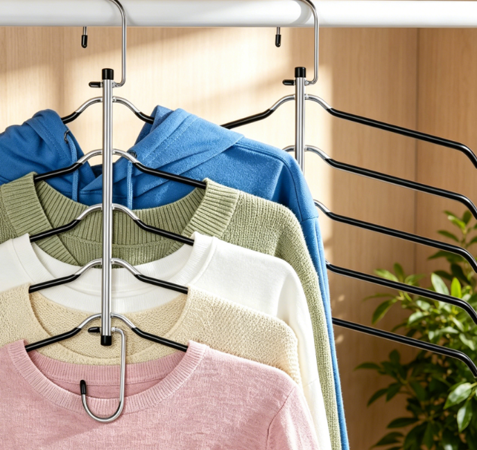 Clothes Hangers Space Saving Shirt Hangers, Non Slip PVC Coating Multi Blouse Hangers Shirt Organizer for Closet Organizers and Storage for T Shirt Sweater Hoodie Coat Dress Black 2 Pack