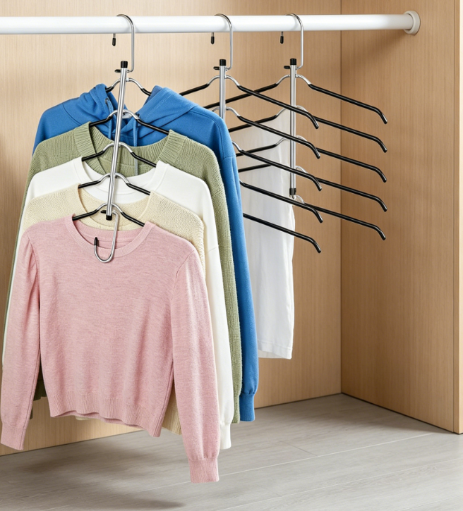 Clothes Hangers Space Saving Shirt Hangers, Non Slip PVC Coating Multi Blouse Hangers Shirt Organizer for Closet Organizers and Storage for T Shirt Sweater Hoodie Coat Dress Black 2 Pack - Image 2