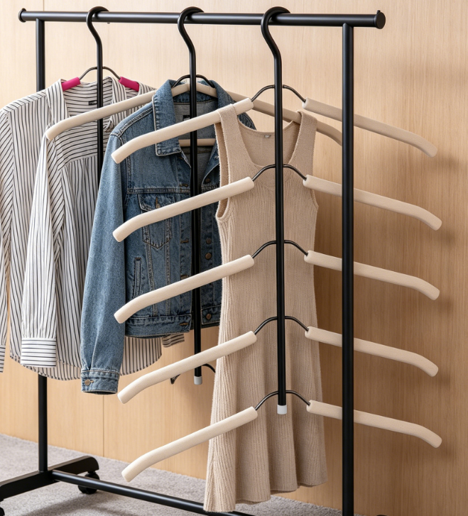 3 Pack 5 in 1 Space Saving Clothes Hangers Chrome and Foam Blouse Tree Hangers Multi Layers Clothes Rack Non Slip Stainless Steel Shirt Hanger Coats Hanger Closet Storage Organizer(White)