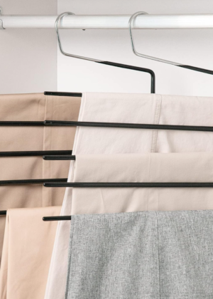 Pants Hangers 3pack, Heavy Duty Multi Layers Space Saving Slack Hangers,Non Slip 5 Tier Open-Ended Pants Hanger Closet Storage Organizer for Garden Flags Trousers Jeans Scarf
