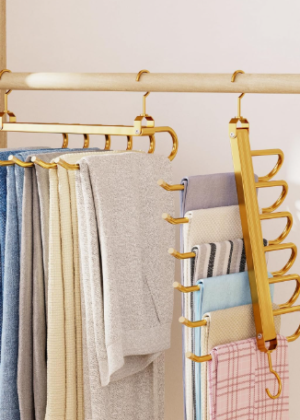 Pants Hangers,2 Pack Golden Metal Alloy Hangers Closet Organizer,Sturdy Space-Saving Clothes Pants Hangers, Closet Organizers for Pants Jeans Skirts Scarf Legging