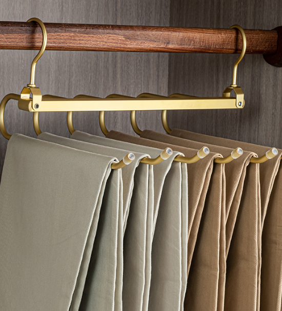Pants Hangers,2 Pack Golden Metal Alloy Hangers Closet Organizer,Sturdy Space-Saving Clothes Pants Hangers, Closet Organizers for Pants Jeans Skirts Scarf Legging - Image 2