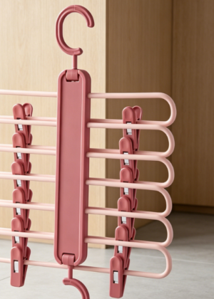 Adjustable Pants Rack Skirt Socks Hanger Scarf Tie Wardrobe Storage Multi-Layer Magic(White-Dinosaur Doodle4)