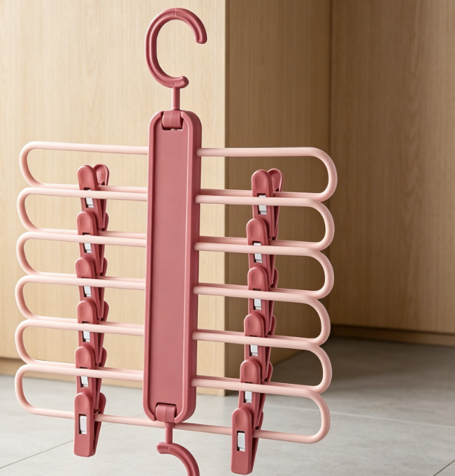 Adjustable Pants Rack Skirt Socks Hanger Scarf Tie Wardrobe Storage Multi-Layer Magic(White-Dinosaur Doodle4)