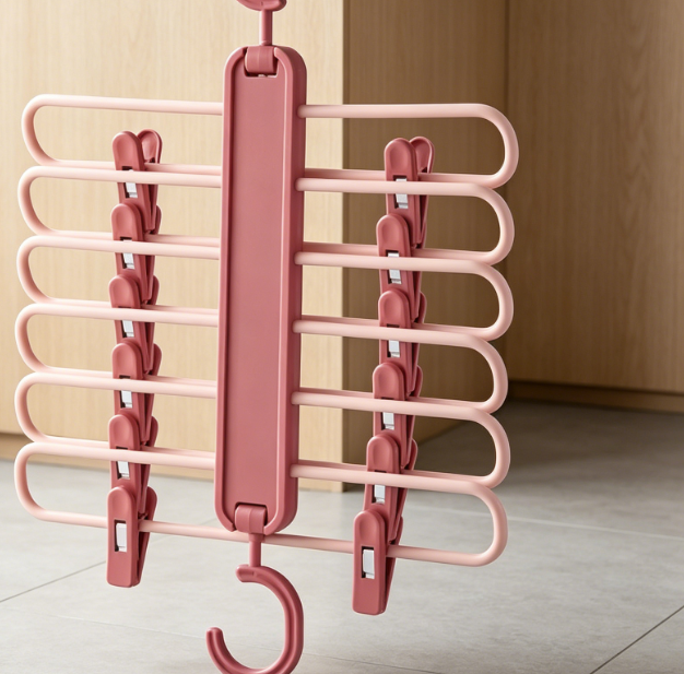 Adjustable Pants Rack Skirt Socks Hanger Scarf Tie Wardrobe Storage Multi-Layer Magic(White-Dinosaur Doodle4) - Image 2