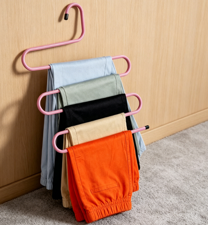 5 Layers S Shape Iron Wardrobe Storage Hangers Pants Trousers Hanger Multi-Layers Clothing Rack Closet Space Saver