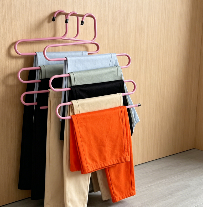 5 Layers S Shape Iron Wardrobe Storage Hangers Pants Trousers Hanger Multi-Layers Clothing Rack Closet Space Saver - Image 2