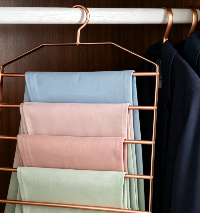 Pack of 50: 5-in-1 Pants Hangers — Clothing Hanging Racks, Multi-Tier Storage Organizers, Closet Organizers (Aluminum Alloy)